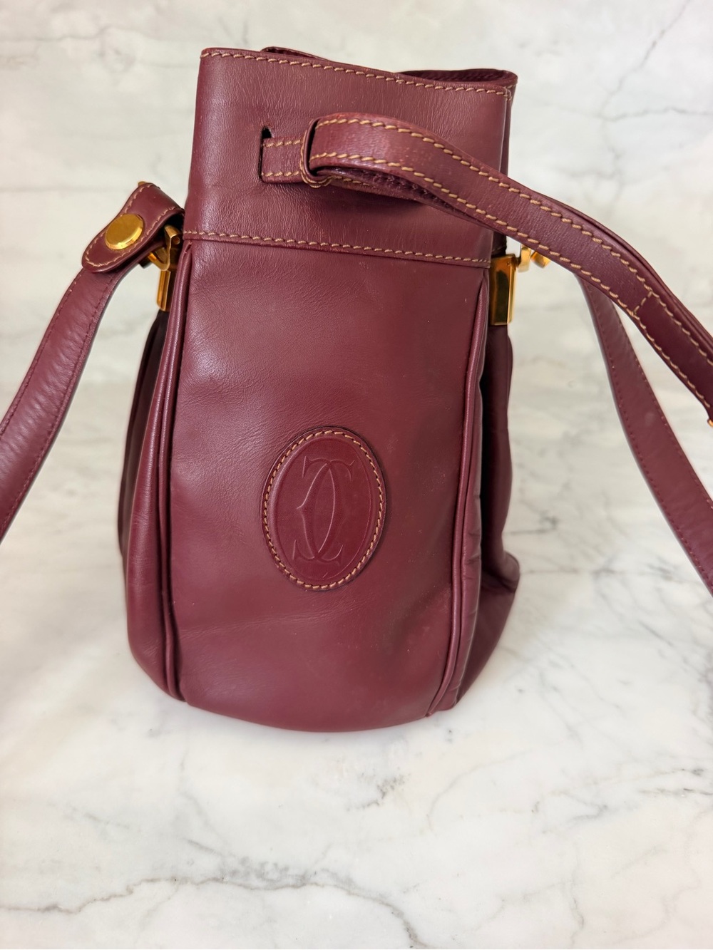 MUST DE CARTIER 2C Logo Drawstring Shoulder Bag Leather - Picture 3 of 6
